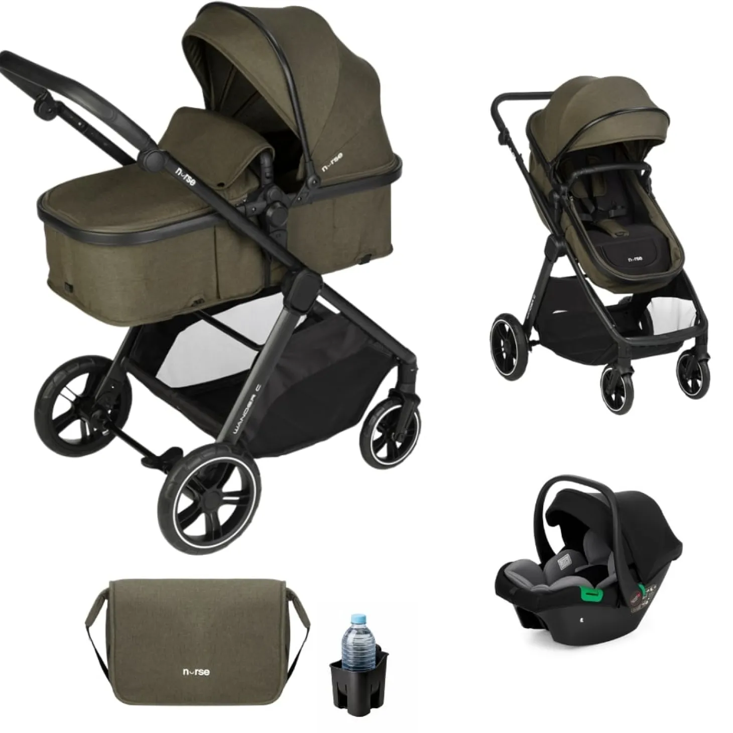 Nurse Duo poussette convertible Wander C + coque Wander carrier Green