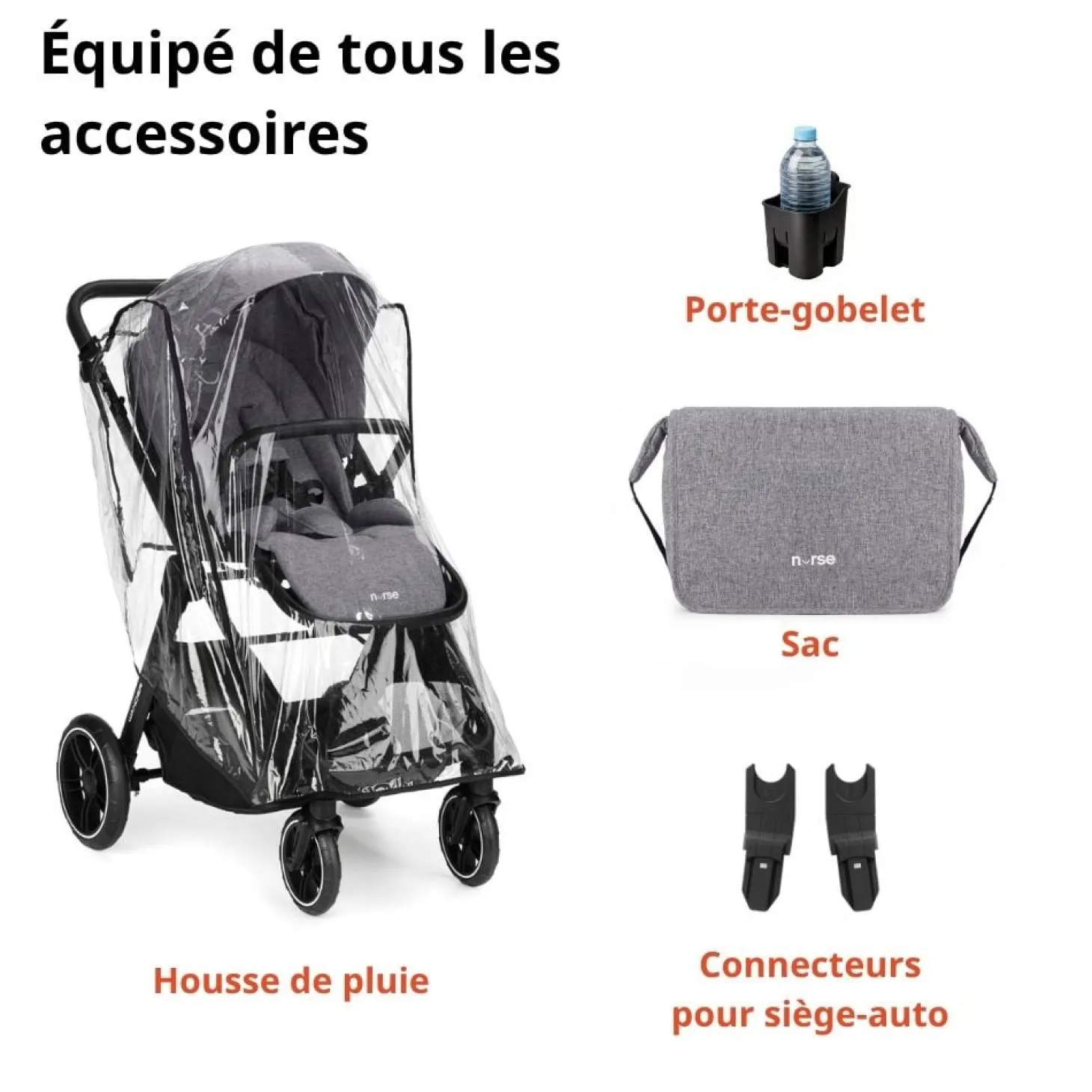 Nurse Trio poussette Wander nacelle + coque Iron
