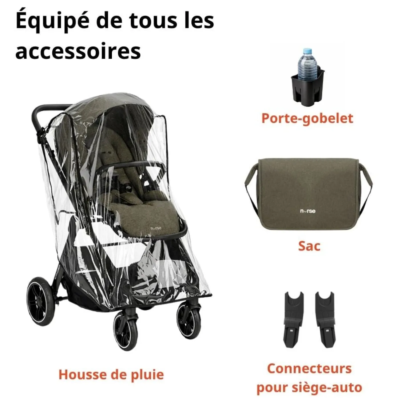 Nurse Trio poussette Wander nacelle + coque Green