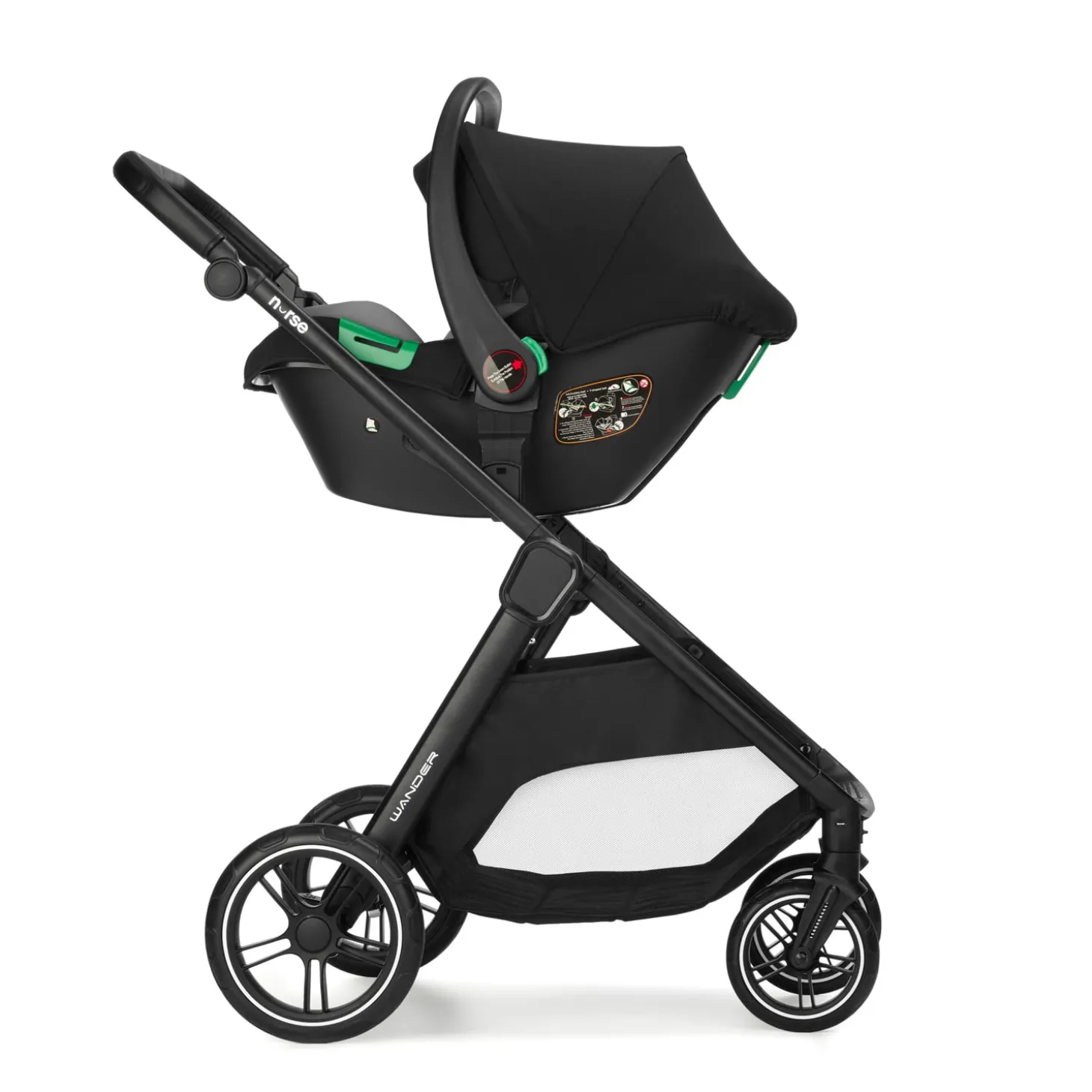 Nurse Trio poussette Wander nacelle + coque Green
