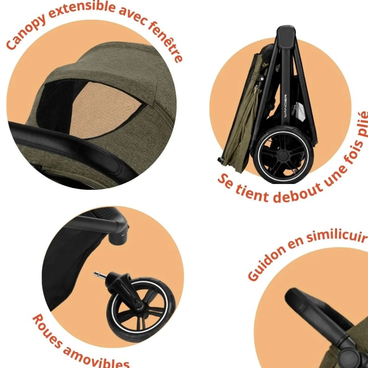 Nurse Trio poussette Wander nacelle + coque Green