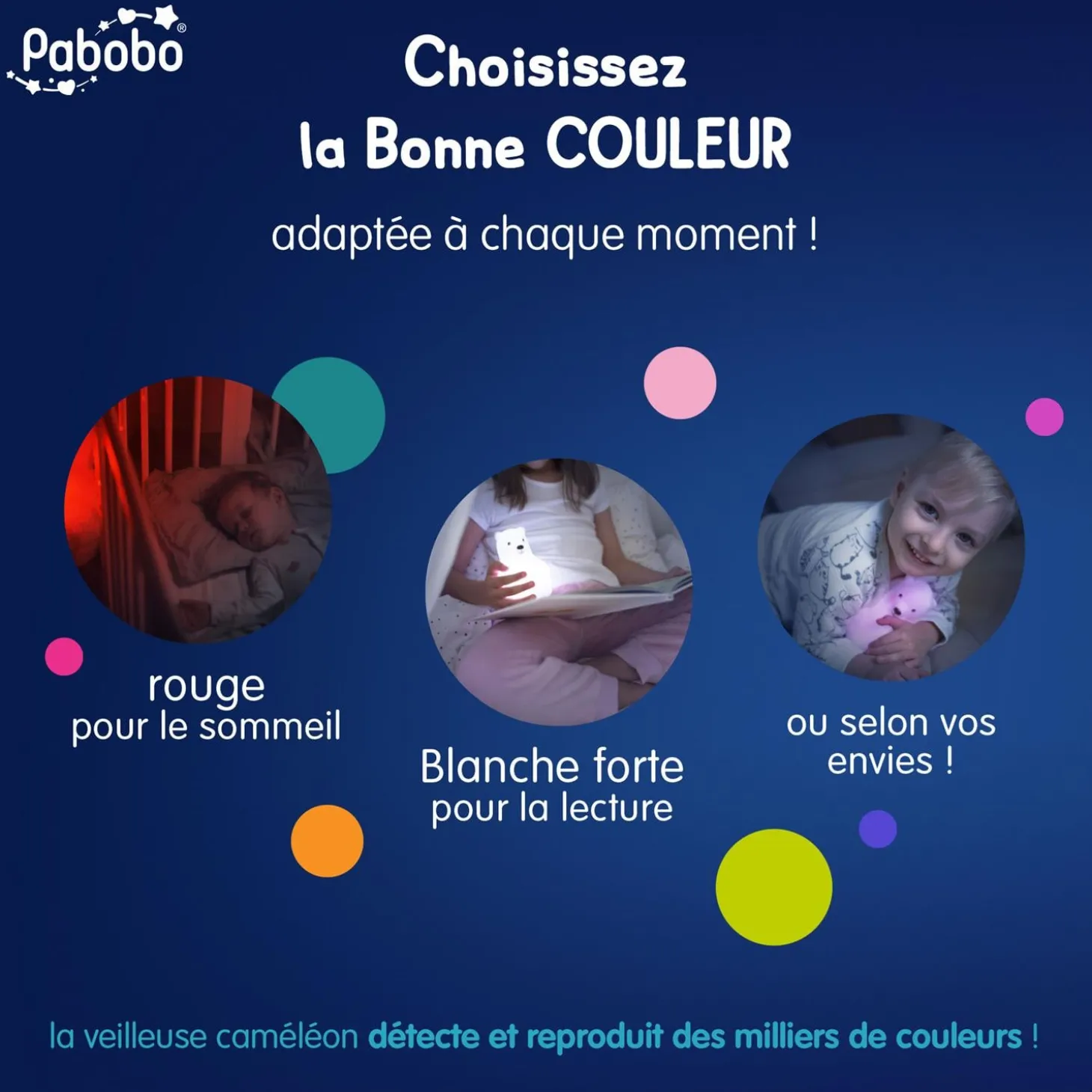Pabobo Veilleuse Ours Lumicolor Blanc
