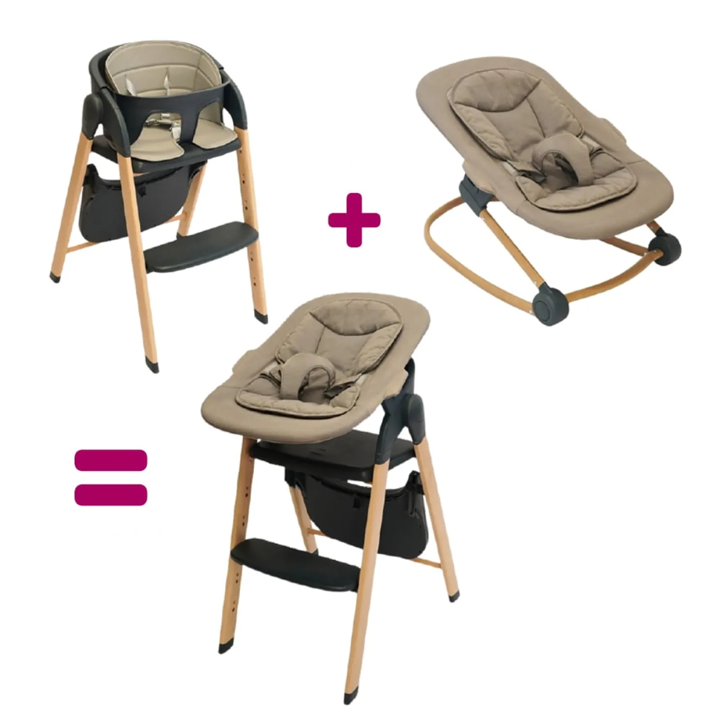 Pack Chaise Haute Grow with me Gris sombre + Transat Grow With Me Gris sombre de Bo Jungle