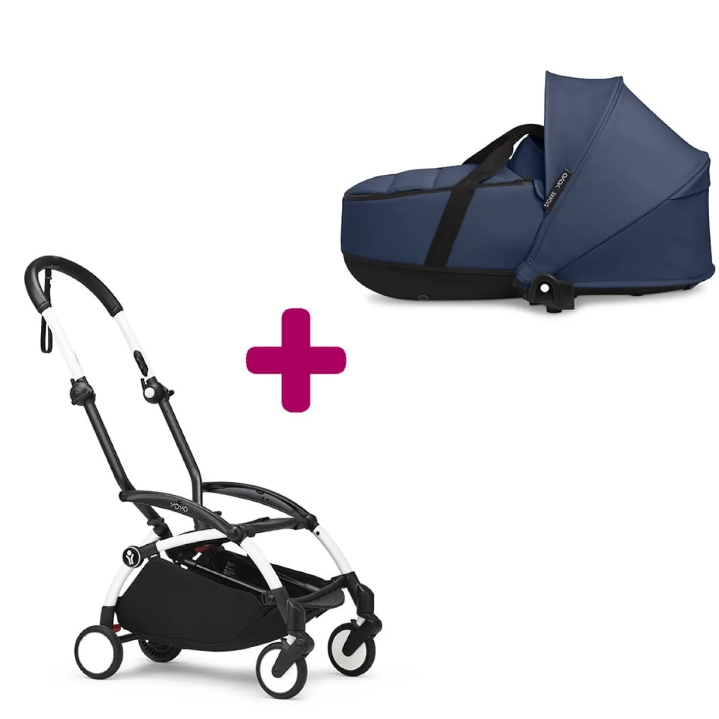 Pack chassis poussette YOYO³ Blanc + nacelle YOYO³ Bleu Marine de Stokke