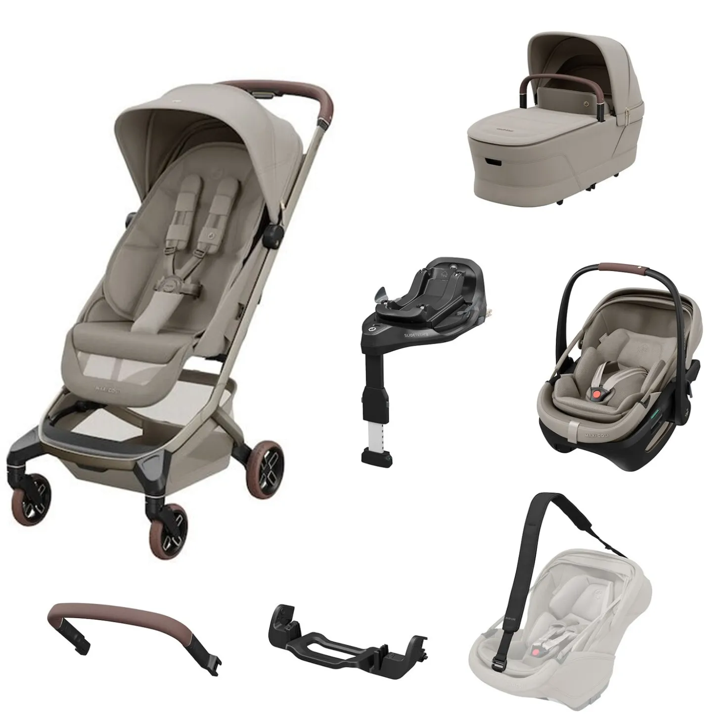 Pack Complet Poussette Fame Cabin + coque Coral + nacelle + base + accessoires de Maxi Cosi