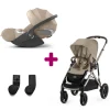 Pack Duo Poussette Gazelle S Châssis Taupe et Siège Almond Beige + adaptateurs coque + coque Cloud T i-size tissus plus Cozy beige                            de Cybex