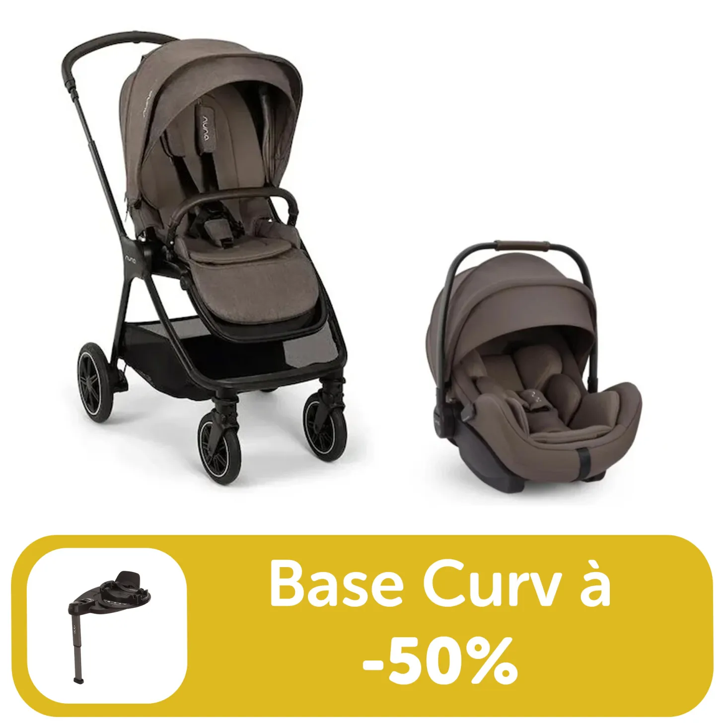 Pack duo poussette Triv next Chestnut + Arra flex + base curv à -50% de Nuna