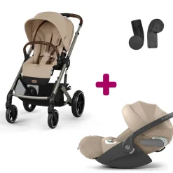 Pack Poussette Duo Balios Almond Beige + adaptateurs coque + coque Cloud T tissu plus cozy beige                            de Cybex