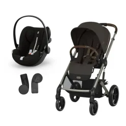 Pack Poussette Duo Balios Chocolate Brown + adaptateurs coque + coque Cloud G tissu plus moon black                            de Cybex