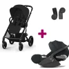 Pack Poussette Duo Balios Moon Black + adaptateurs coque + coque Cloud T tissu plus sepia black                            de Cybex