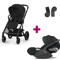 Pack Poussette Duo Balios Moon Black + adaptateurs coque + coque Cloud T tissu plus sepia black                            de Cybex
