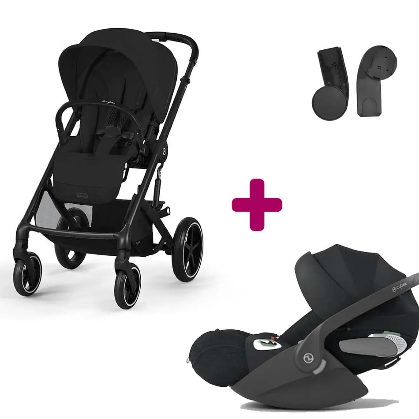Pack Poussette Duo Balios Moon Black + adaptateurs coque + coque Cloud T tissu plus sepia black de Cybex