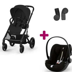 Pack Poussette Duo Balios Moon Black + adaptateurs coque + coque Cloud g tissu plus moon black                            de Cybex