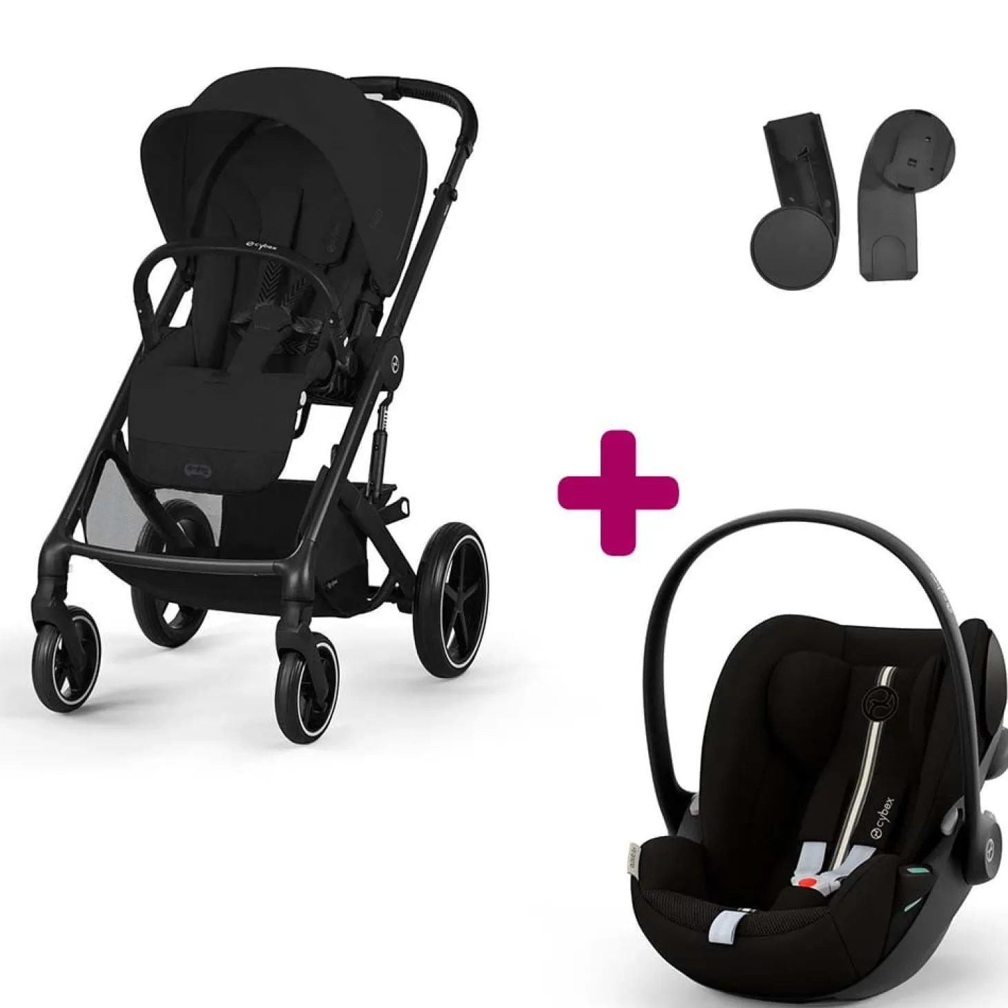 Pack Poussette Duo Balios Moon Black + adaptateurs coque + coque Cloud g tissu plus moon black de Cybex