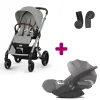 Pack Poussette Duo Balios Stone Grey + adaptateurs coque + coque Cloud T tissu plus mirage grey                            de Cybex