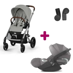 Pack Poussette Duo Balios Stone Grey + adaptateurs coque + coque Cloud T tissu plus mirage grey                            de Cybex
