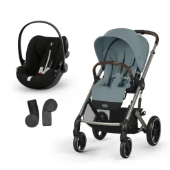 Pack Poussette Duo Balios Stormy blue + adaptateurs coque + coque Cloud G tissu plus moon black                            de Cybex