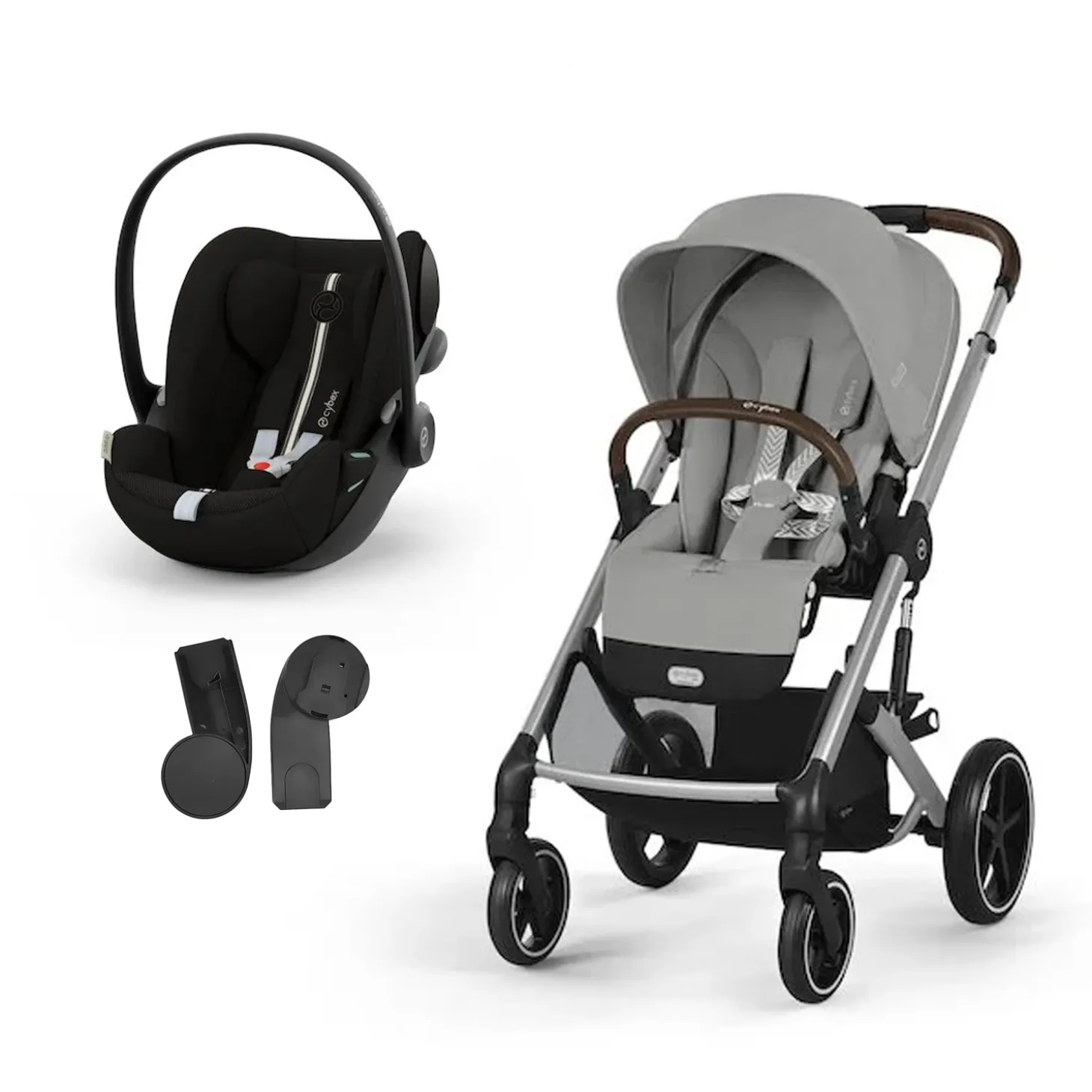 Pack Poussette Duo Balios Stone Grey + adaptateurs coque + coque Cloud G tissu plus moon black de Cybex