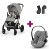 Pack Poussette Duo Balios Stone Grey + adaptateurs coque + coque Cloud G tissu plus stone grey                            de Cybex