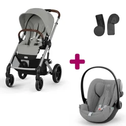 Pack Poussette Duo Balios Stone Grey + adaptateurs coque + coque Cloud G tissu plus stone grey                            de Cybex