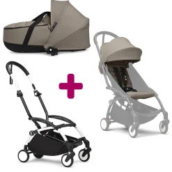 Pack Poussette duo chassis YOYO³ Blanc + pack 6+ YOYO³ Taupe + nacelle YOYO³ Taupe                            de Stokke