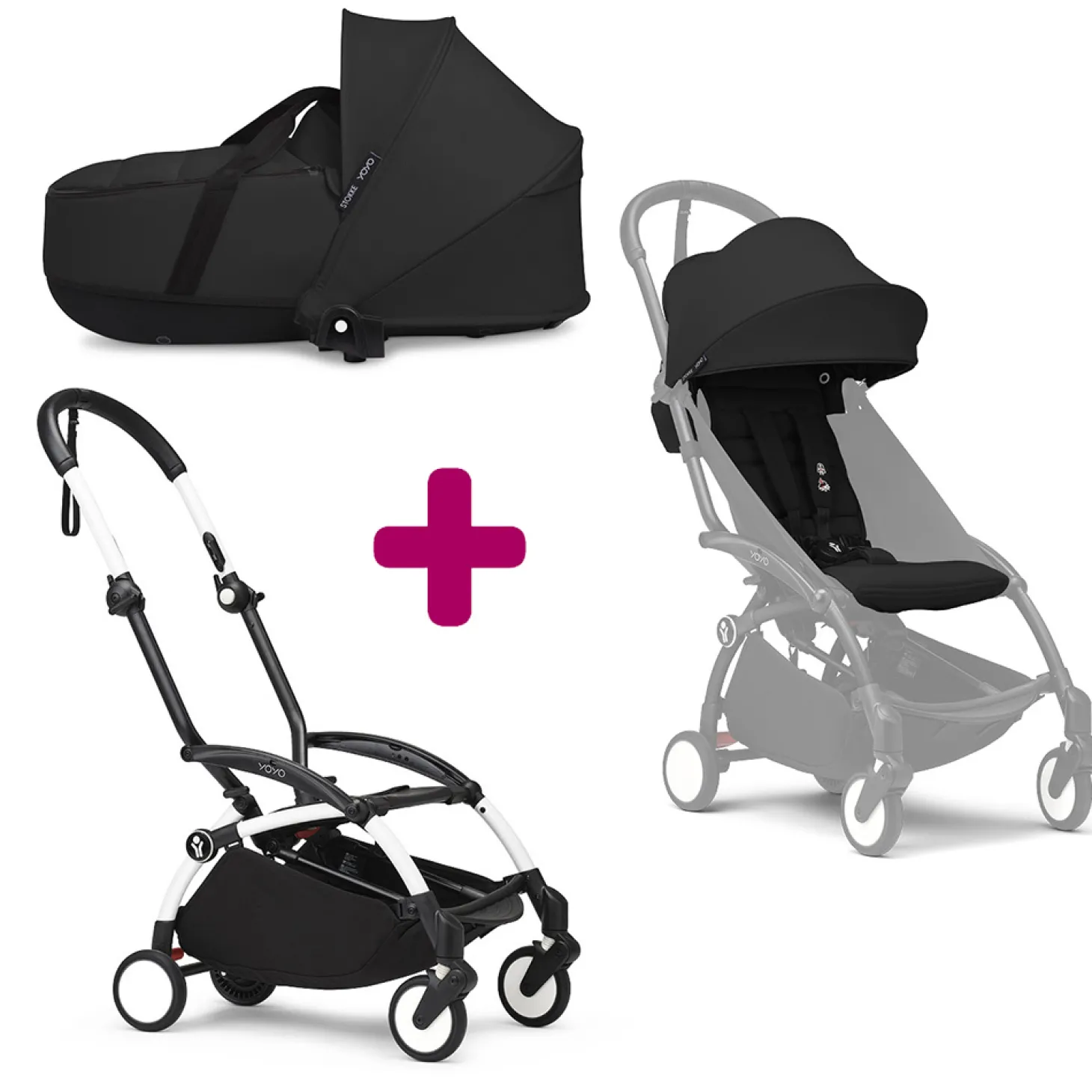 Pack Poussette duo chassis YOYO³ Blanc + pack 6+ YOYO³ Noir + nacelle YOYO³ Noir de Stokke