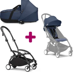 Pack Poussette duo chassis YOYO³ Noir + pack 6+ YOYO³ Bleu Air France + nacelle YOYO³ Air France                            de Stokke