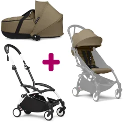Pack Poussette duo chassis YOYO³ Blanc + pack 6+ YOYO³ Toffee + nacelle YOYO³ Toffee                            de Stokke