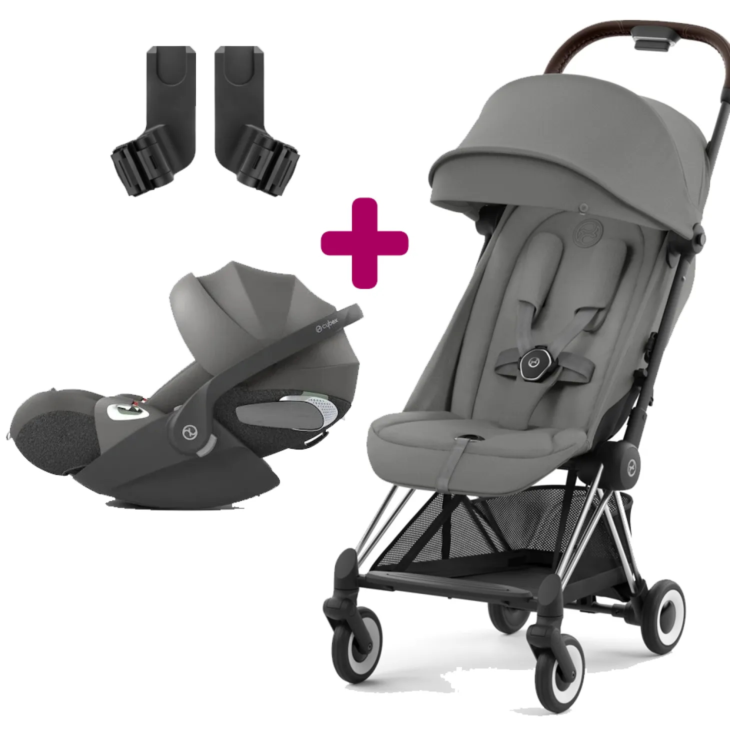 Pack Poussette duo Coya Mirage Grey + coque Cloud T i-size Mirage Grey + adaptateurs coque de Cybex