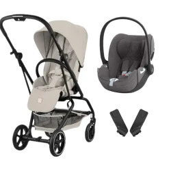 Pack Poussette duo Eezy S Twist +2 Dune Grey Cadre Noir + coque Cloud T tissu plus Mirage Grey                            de Cybex