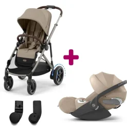 Pack Poussette duo eGazelle Chassis Taupe / Siège Almond Beige + adaptateurs coque + coque Cloud T tissus plus Cozy Beige                            de Cybex