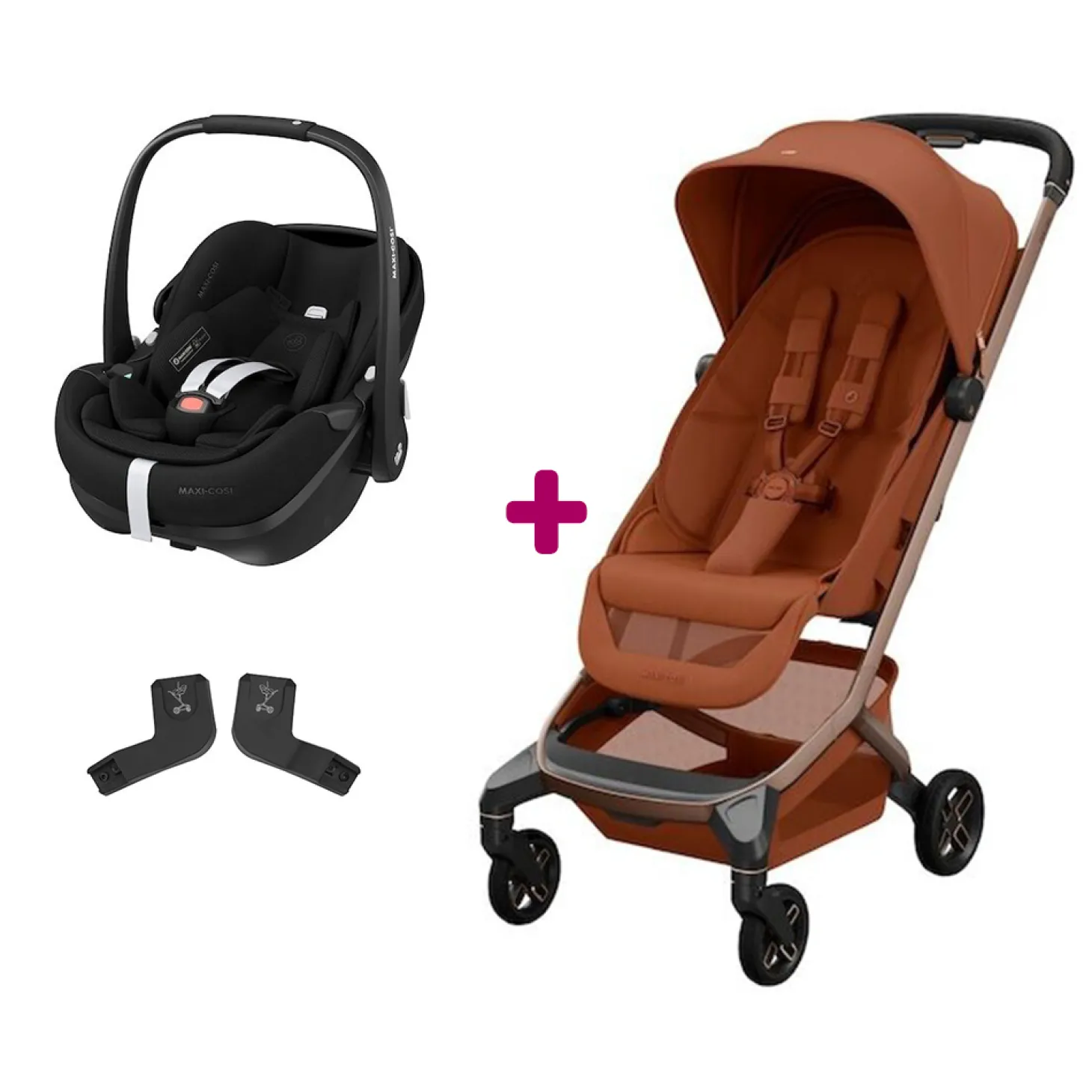 Pack Poussette Duo Fame Cabin Copper terra + adaptateurs coque + coque Pebble 360 pro Twillic Black de Maxi Cosi