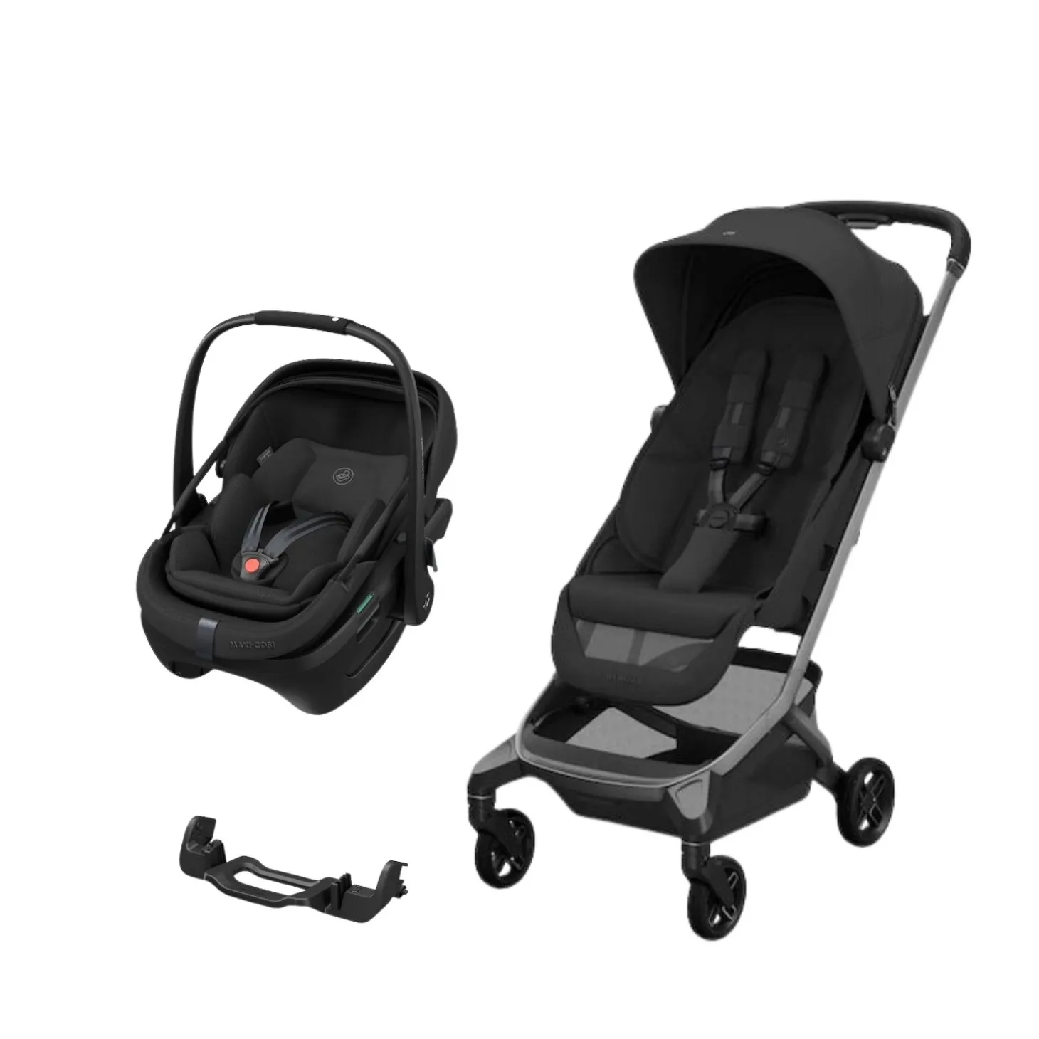 Pack Poussette Duo Fame Cabin Onyx Black + adaptateurs coque Coral + coque Coral Onyx Black de Maxi Cosi