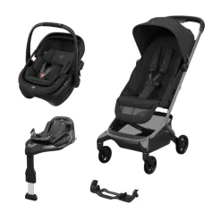 Pack Poussette Duo Fame Cabin Onyx Black + adaptateurs coque Coral + coque Coral Onyx Black + base                            de Maxi Cosi