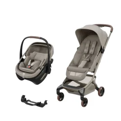 Pack Poussette Duo Fame Cabin Sapphire sand + adaptateurs coque Coral + coque Coral Sapphire sand                            de Maxi Cosi