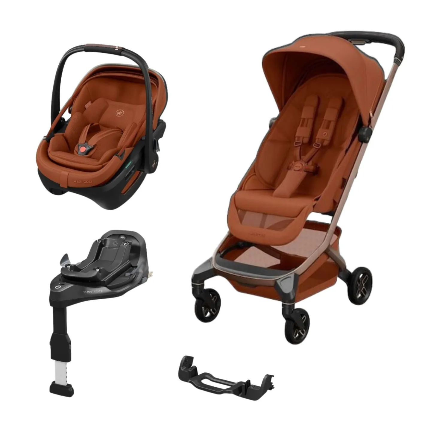 Pack Poussette Duo Fame Cabin Copper terra + adaptateurs coque Coral + coque Coral Copper Terra + base de Maxi Cosi