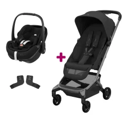 Pack Poussette Duo Fame Cabin Onyx Black + adaptateurs coque + coque Pebble 360 pro Twillic Black                            de Maxi Cosi