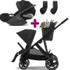 Pack poussette duo Gazelle S 2023 Moon Black + coque Cloud T i-size Sepia Black + adaptateurs coque                            de Cybex
