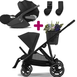Pack poussette duo Gazelle S 2023 Moon Black + coque Cloud T i-size Sepia Black + adaptateurs coque                            de Cybex