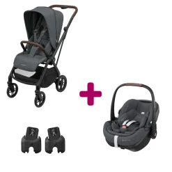 Pack Poussette Duo Léona 2 Twillic Graphite + adaptateurs coque + coque Pebble 360 pro 2                            de Maxi Cosi