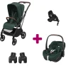 Pack Poussette Duo Léona 2 Twillic Green + adaptateurs coque + coque Pebble 360 pro 2 + base Familyfix 360 pro                            de Maxi Cosi