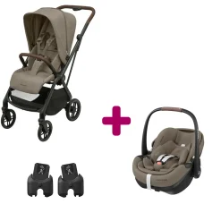 Pack Poussette Duo Léona 2 Twillic Truffle + adaptateurs coque + coque Pebble 360 pro 2                            de Maxi Cosi