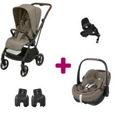 Pack Poussette Duo Léona 2 Twillic Truffle + adaptateurs coque + coque Pebble 360 pro 2 + base Familyfix 360 pro                            de Maxi Cosi