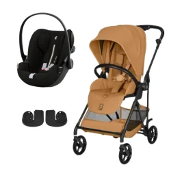 Pack Poussette duo Melio Cinnamon Yellow + coque Cloud G tissu plus Moon Black                            de Cybex