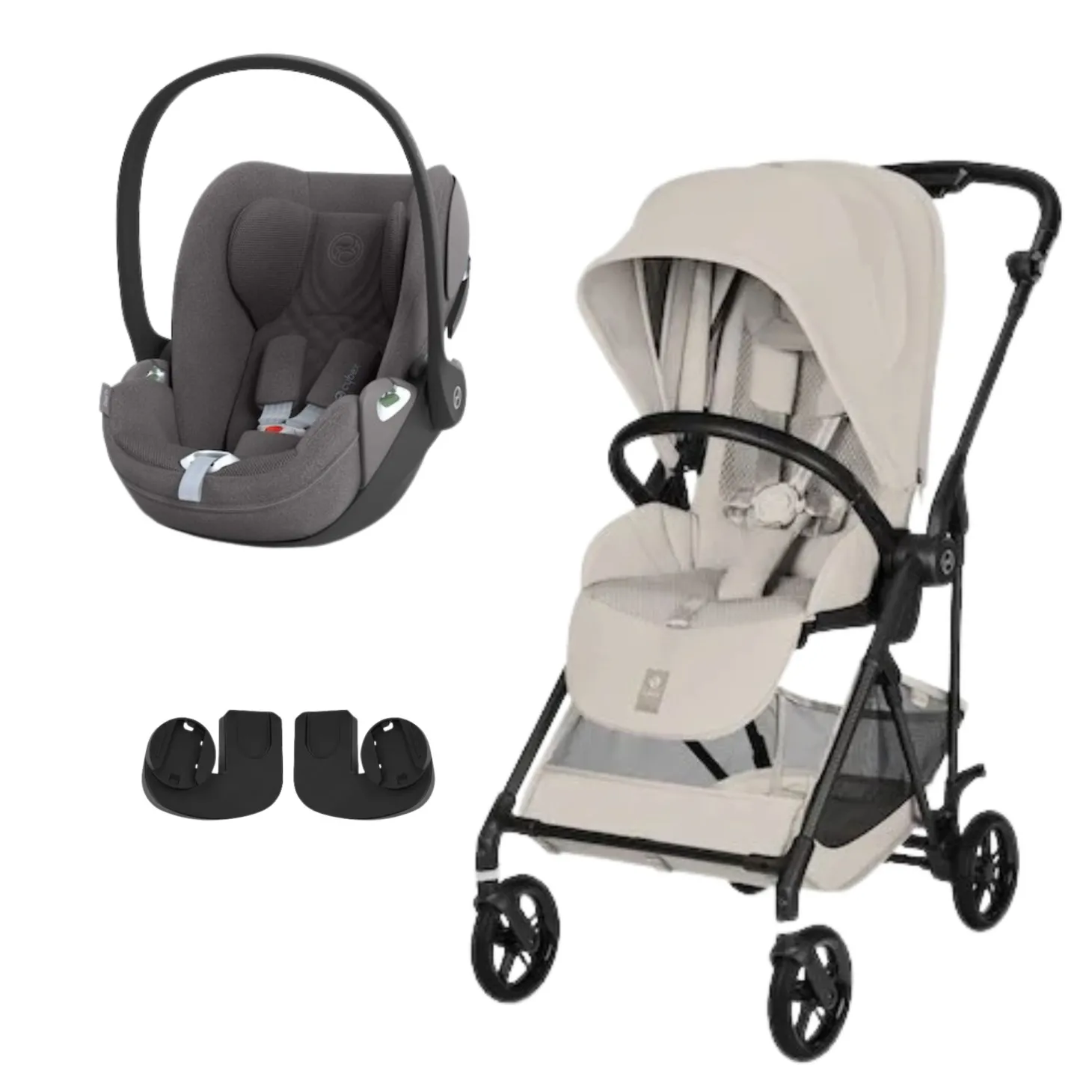 Pack Poussette duo Melio Dune Grey + coque Cloud T tissu plus Mirage Grey de Cybex