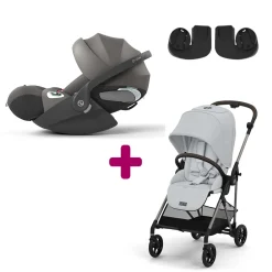 Pack Poussette Duo Melio 4 Fog Grey + adaptateurs + Coque Cloud T i-Size Mirage Grey                            de Cybex