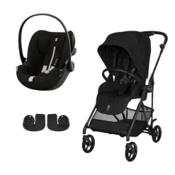 Pack Poussette duo Melio Magic Black + coque Cloud G tissu plus Moon Black                            de Cybex