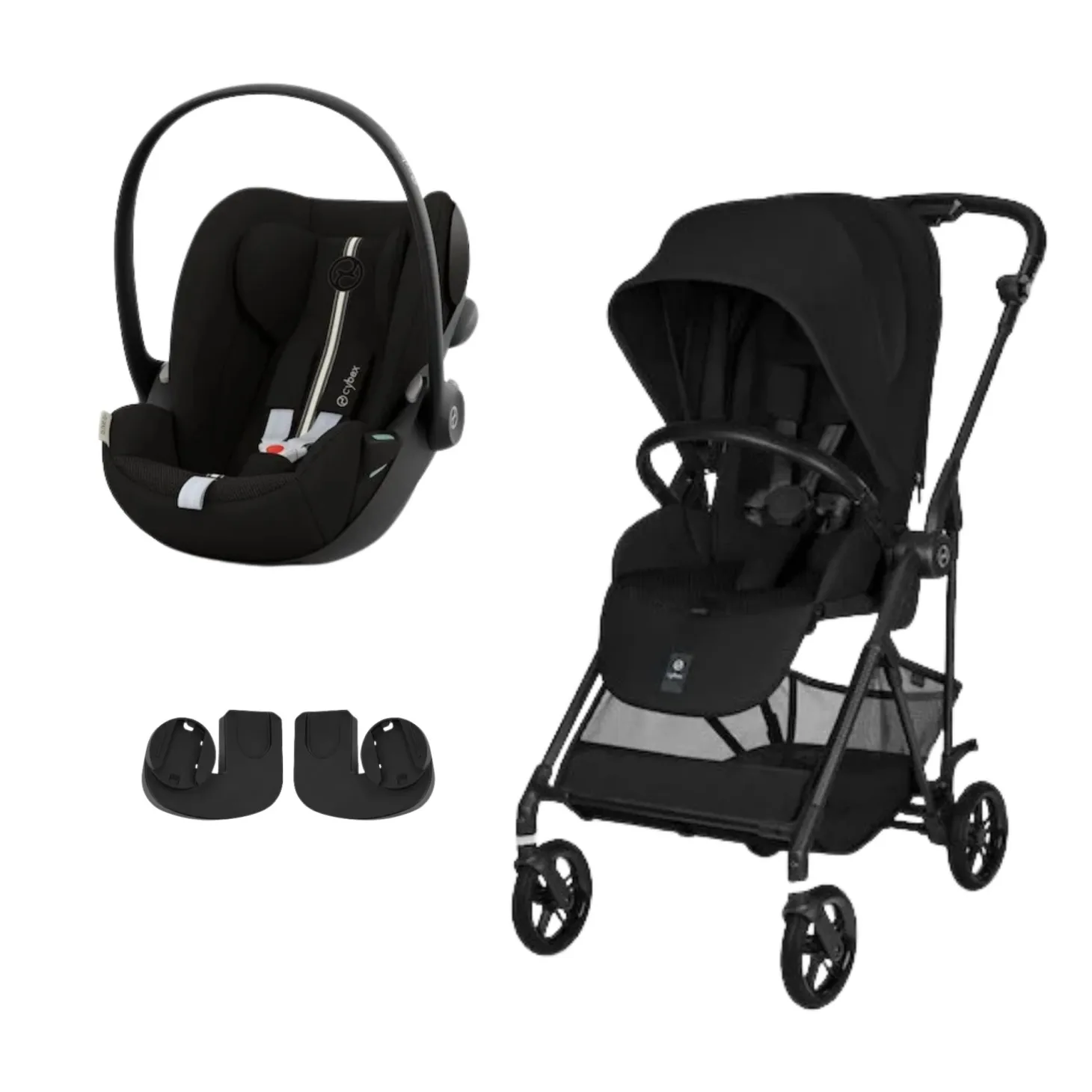 Pack Poussette duo Melio Magic Black + coque Cloud G tissu plus Moon Black de Cybex