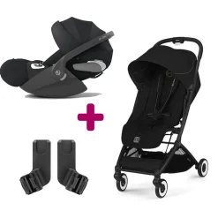 Pack Poussette duo Orfeo Magic Black + adaptateurs coque + Coque Cloud T tissu plus Sepia Black                            de Cybex