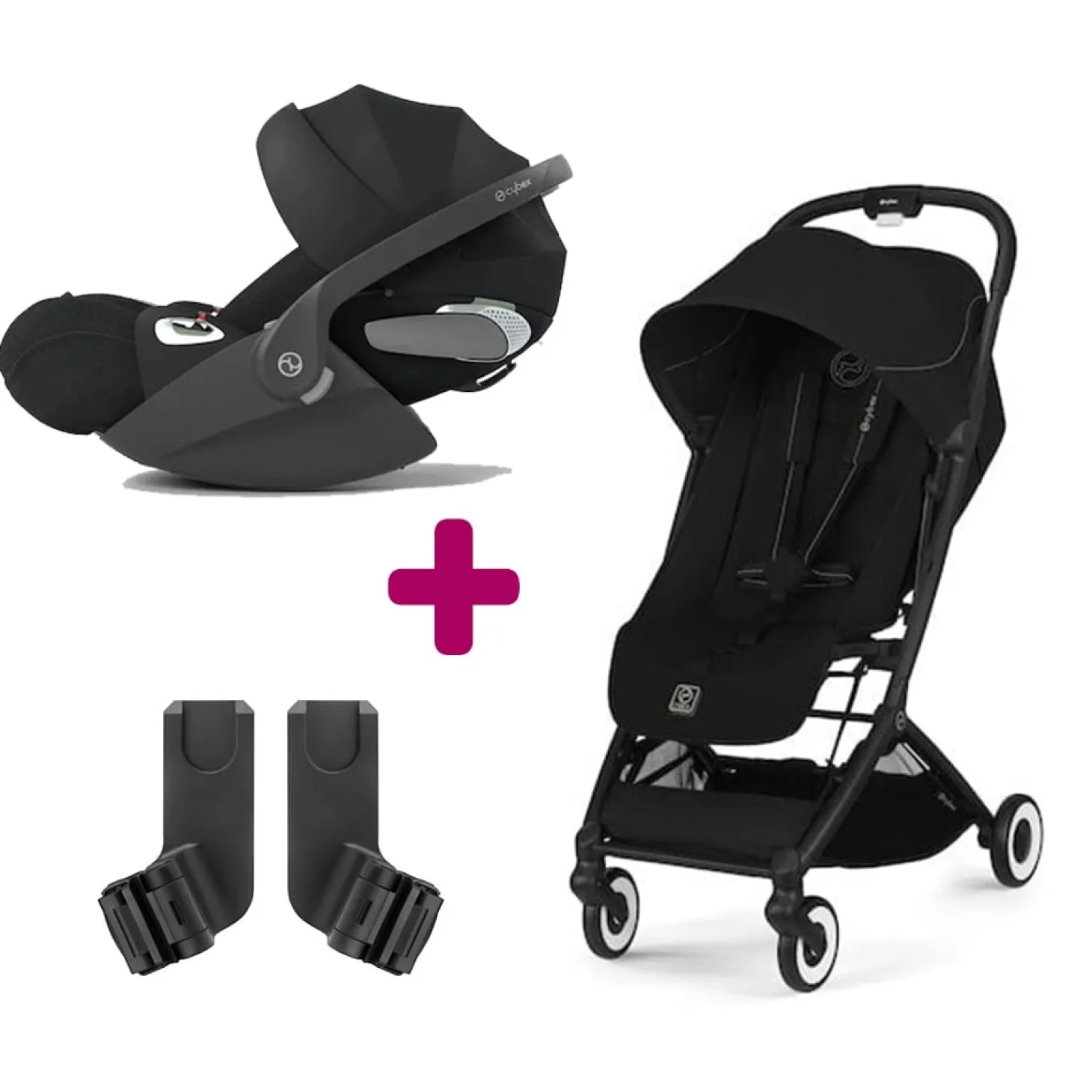 Pack Poussette duo Orfeo Magic Black + adaptateurs coque + Coque Cloud T tissu plus Sepia Black de Cybex